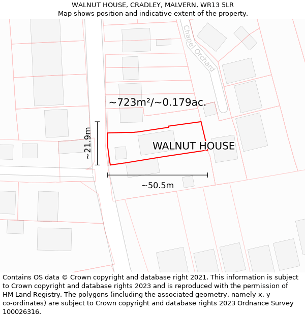 WALNUT HOUSE, CRADLEY, MALVERN, WR13 5LR: Plot and title map