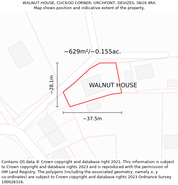 WALNUT HOUSE, CUCKOO CORNER, URCHFONT, DEVIZES, SN10 4RA: Plot and title map