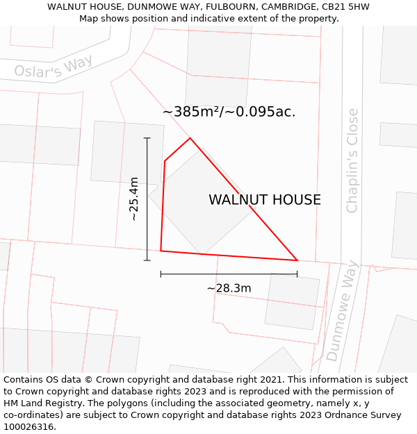 WALNUT HOUSE, DUNMOWE WAY, FULBOURN, CAMBRIDGE, CB21 5HW: Plot and title map