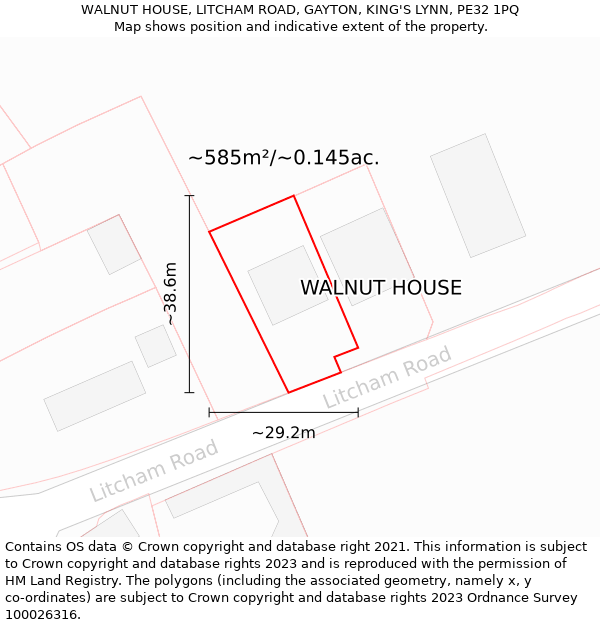 WALNUT HOUSE, LITCHAM ROAD, GAYTON, KING'S LYNN, PE32 1PQ: Plot and title map