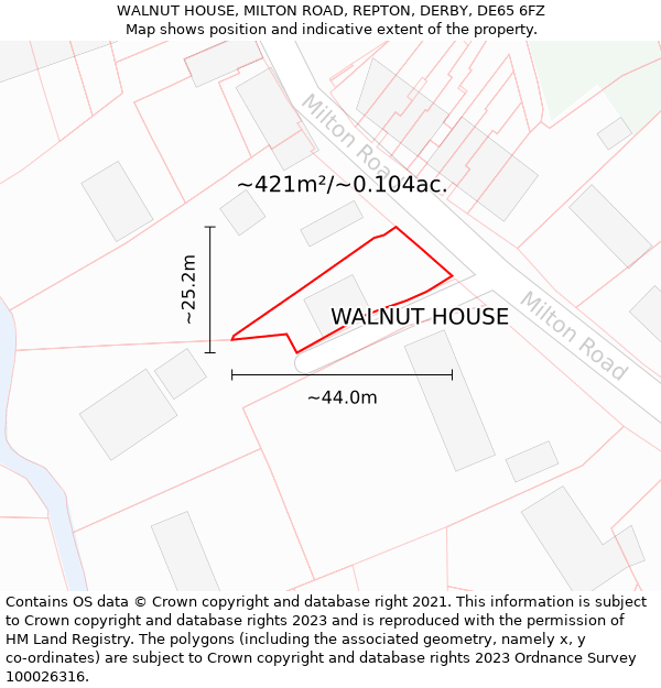 WALNUT HOUSE, MILTON ROAD, REPTON, DERBY, DE65 6FZ: Plot and title map