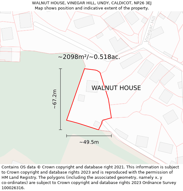 WALNUT HOUSE, VINEGAR HILL, UNDY, CALDICOT, NP26 3EJ: Plot and title map