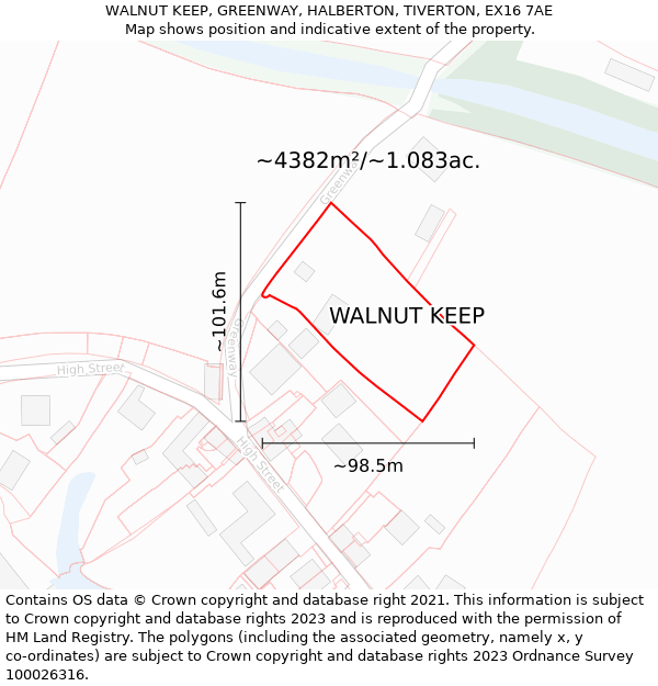 WALNUT KEEP, GREENWAY, HALBERTON, TIVERTON, EX16 7AE: Plot and title map