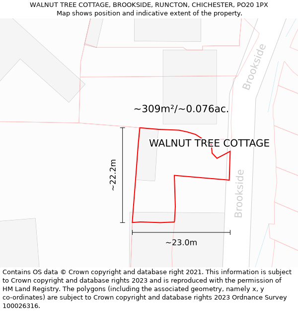 WALNUT TREE COTTAGE, BROOKSIDE, RUNCTON, CHICHESTER, PO20 1PX: Plot and title map