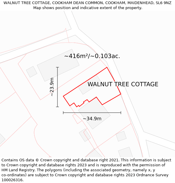 WALNUT TREE COTTAGE, COOKHAM DEAN COMMON, COOKHAM, MAIDENHEAD, SL6 9NZ: Plot and title map