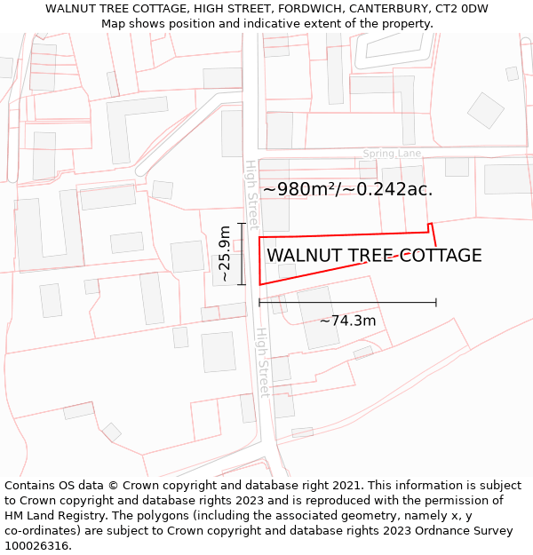 WALNUT TREE COTTAGE, HIGH STREET, FORDWICH, CANTERBURY, CT2 0DW: Plot and title map