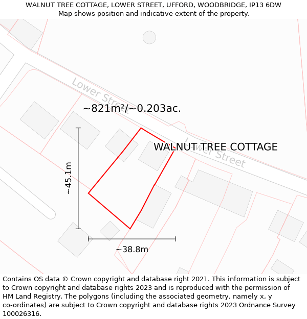 WALNUT TREE COTTAGE, LOWER STREET, UFFORD, WOODBRIDGE, IP13 6DW: Plot and title map