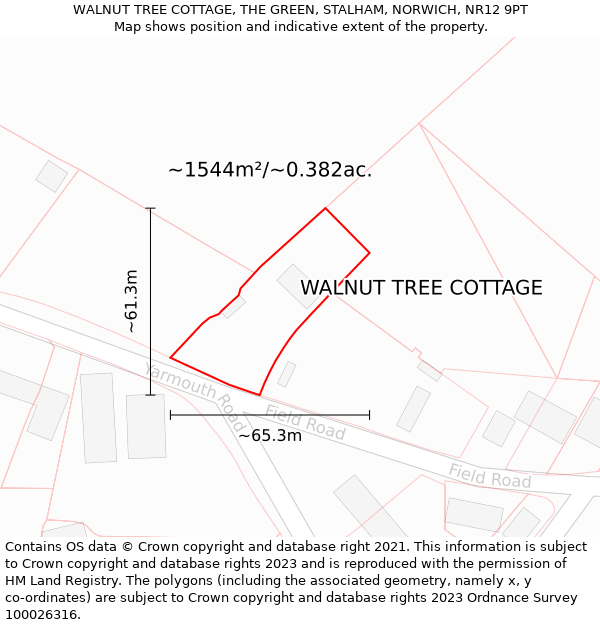 WALNUT TREE COTTAGE, THE GREEN, STALHAM, NORWICH, NR12 9PT: Plot and title map