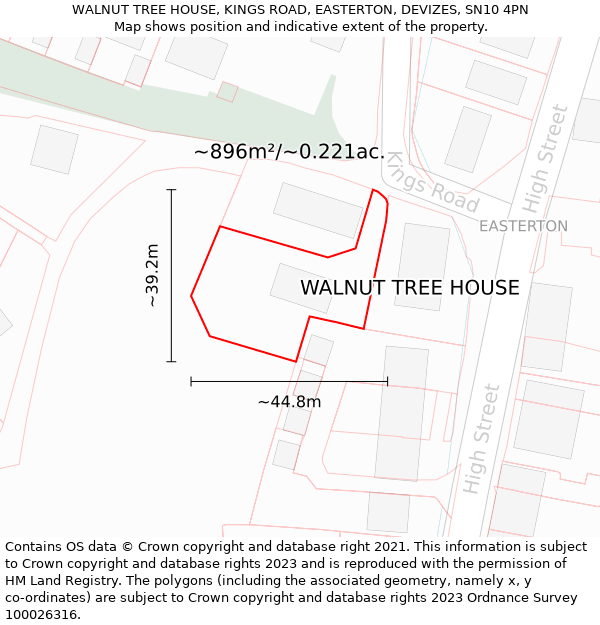 WALNUT TREE HOUSE, KINGS ROAD, EASTERTON, DEVIZES, SN10 4PN: Plot and title map