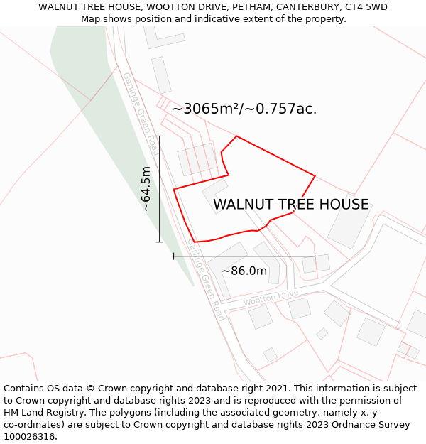 WALNUT TREE HOUSE, WOOTTON DRIVE, PETHAM, CANTERBURY, CT4 5WD: Plot and title map