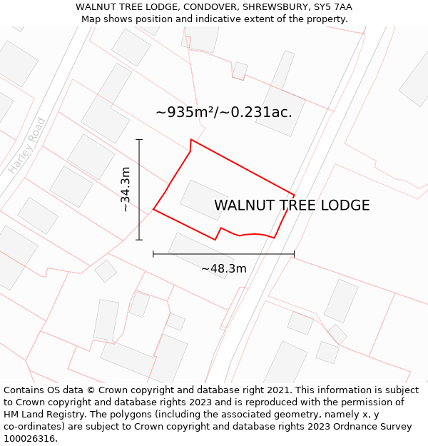 WALNUT TREE LODGE, CONDOVER, SHREWSBURY, SY5 7AA: Plot and title map