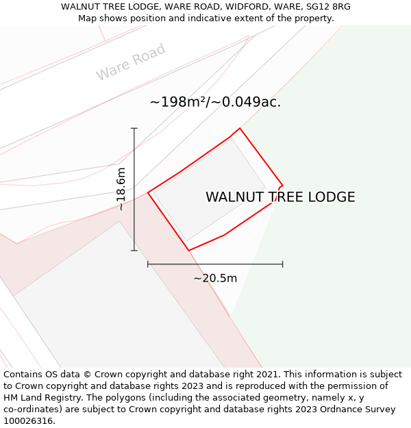 WALNUT TREE LODGE, WARE ROAD, WIDFORD, WARE, SG12 8RG: Plot and title map