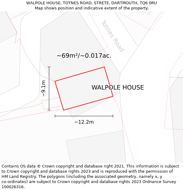 WALPOLE HOUSE, TOTNES ROAD, STRETE, DARTMOUTH, TQ6 0RU: Plot and title map