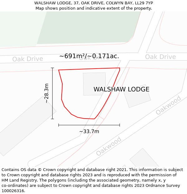 WALSHAW LODGE, 37, OAK DRIVE, COLWYN BAY, LL29 7YP: Plot and title map