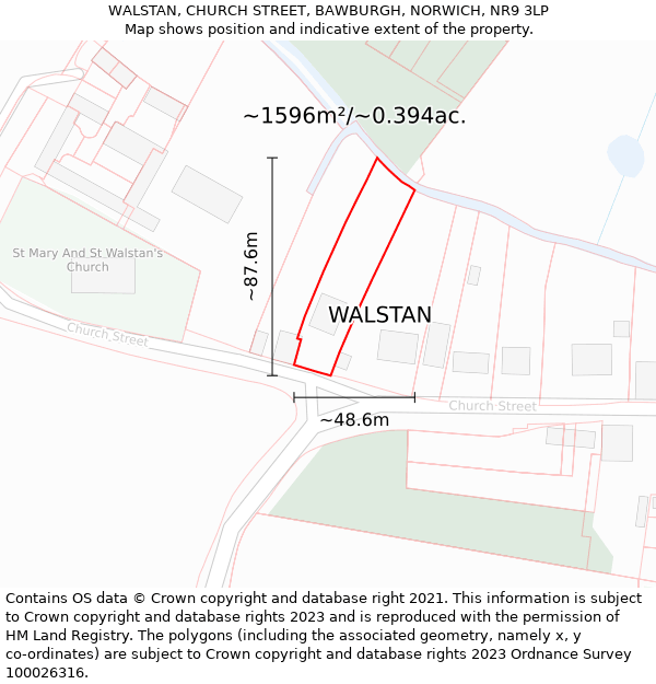 WALSTAN, CHURCH STREET, BAWBURGH, NORWICH, NR9 3LP: Plot and title map