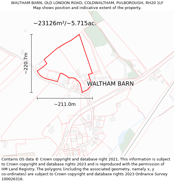 WALTHAM BARN, OLD LONDON ROAD, COLDWALTHAM, PULBOROUGH, RH20 1LF: Plot and title map