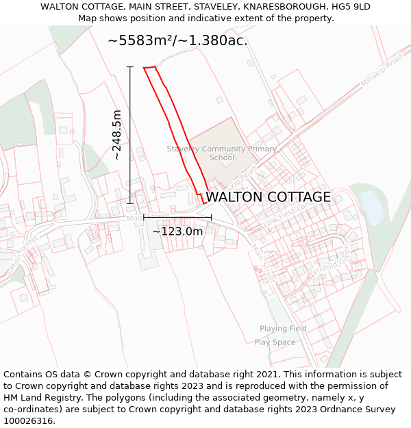 WALTON COTTAGE, MAIN STREET, STAVELEY, KNARESBOROUGH, HG5 9LD: Plot and title map