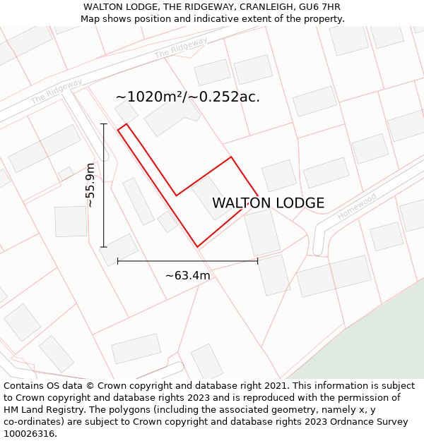 WALTON LODGE, THE RIDGEWAY, CRANLEIGH, GU6 7HR: Plot and title map
