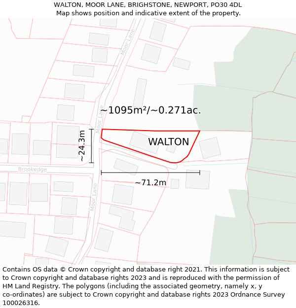 WALTON, MOOR LANE, BRIGHSTONE, NEWPORT, PO30 4DL: Plot and title map