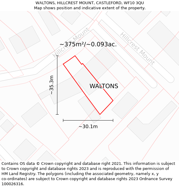 WALTONS, HILLCREST MOUNT, CASTLEFORD, WF10 3QU: Plot and title map