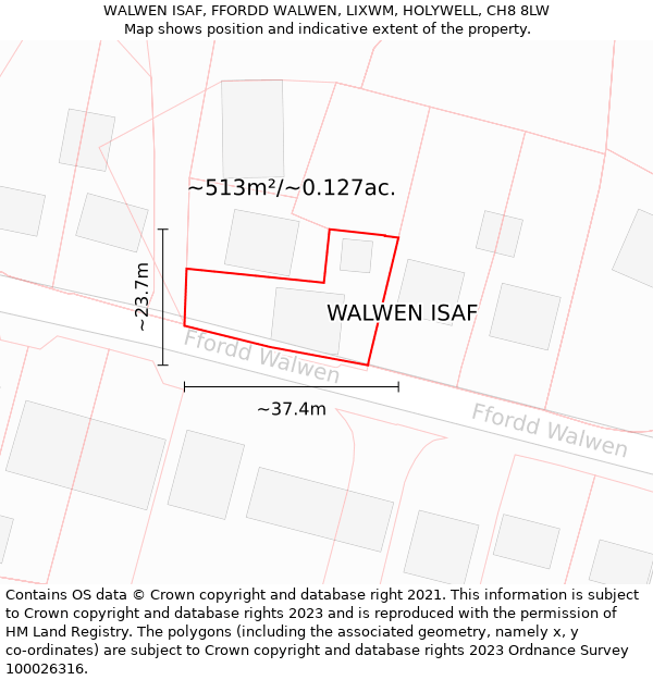 WALWEN ISAF, FFORDD WALWEN, LIXWM, HOLYWELL, CH8 8LW: Plot and title map