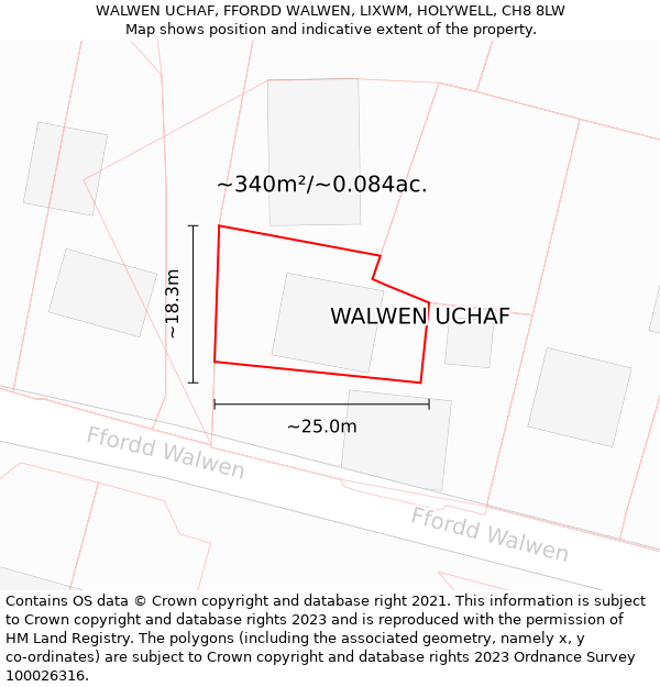 WALWEN UCHAF, FFORDD WALWEN, LIXWM, HOLYWELL, CH8 8LW: Plot and title map