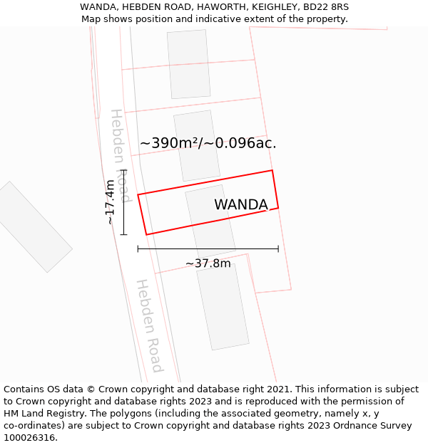 WANDA, HEBDEN ROAD, HAWORTH, KEIGHLEY, BD22 8RS: Plot and title map