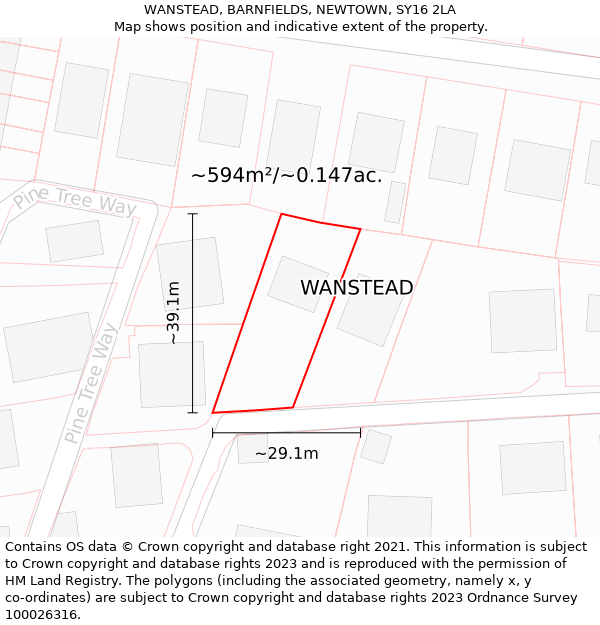 WANSTEAD, BARNFIELDS, NEWTOWN, SY16 2LA: Plot and title map