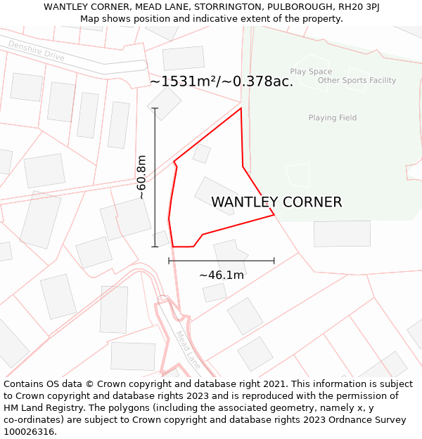 WANTLEY CORNER, MEAD LANE, STORRINGTON, PULBOROUGH, RH20 3PJ: Plot and title map