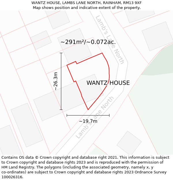 WANTZ HOUSE, LAMBS LANE NORTH, RAINHAM, RM13 9XF: Plot and title map