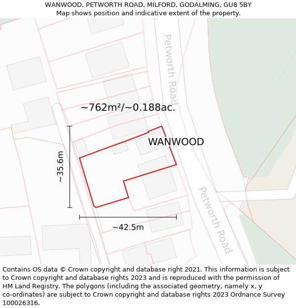 WANWOOD, PETWORTH ROAD, MILFORD, GODALMING, GU8 5BY: Plot and title map