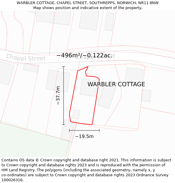 WARBLER COTTAGE, CHAPEL STREET, SOUTHREPPS, NORWICH, NR11 8NW: Plot and title map