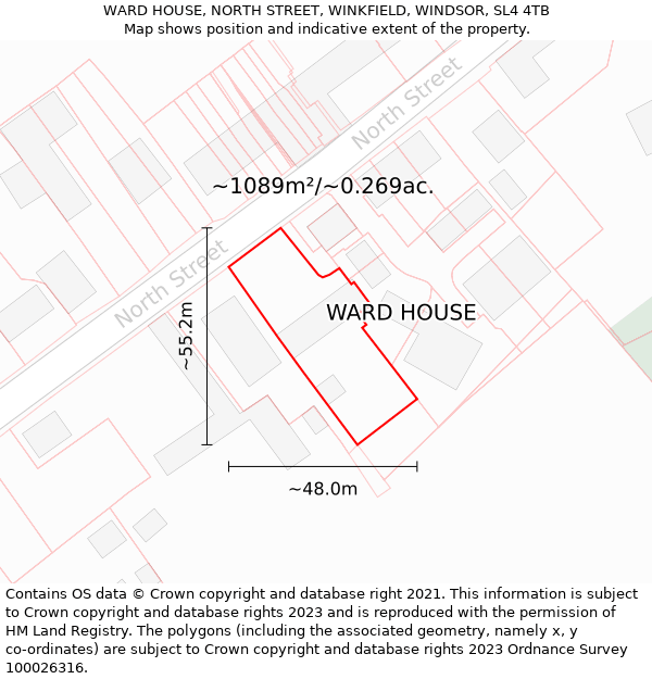 WARD HOUSE, NORTH STREET, WINKFIELD, WINDSOR, SL4 4TB: Plot and title map