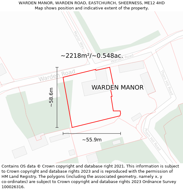 WARDEN MANOR, WARDEN ROAD, EASTCHURCH, SHEERNESS, ME12 4HD: Plot and title map