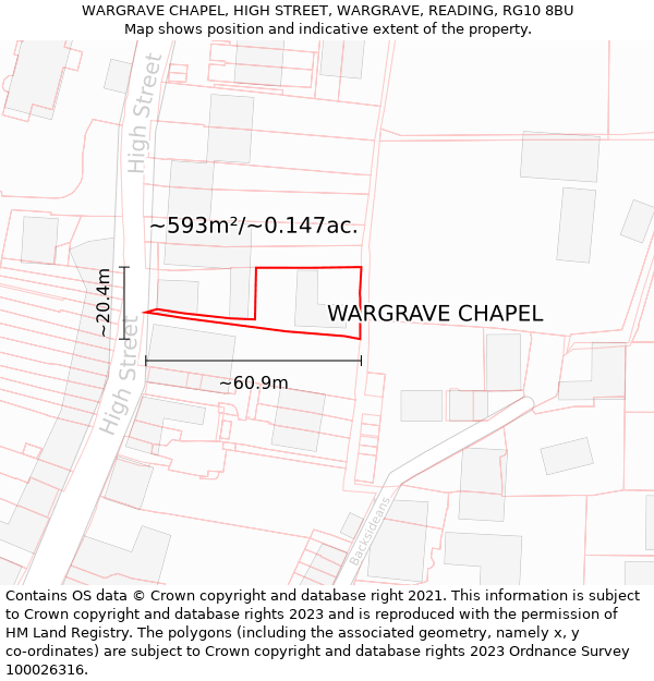 WARGRAVE CHAPEL, HIGH STREET, WARGRAVE, READING, RG10 8BU: Plot and title map