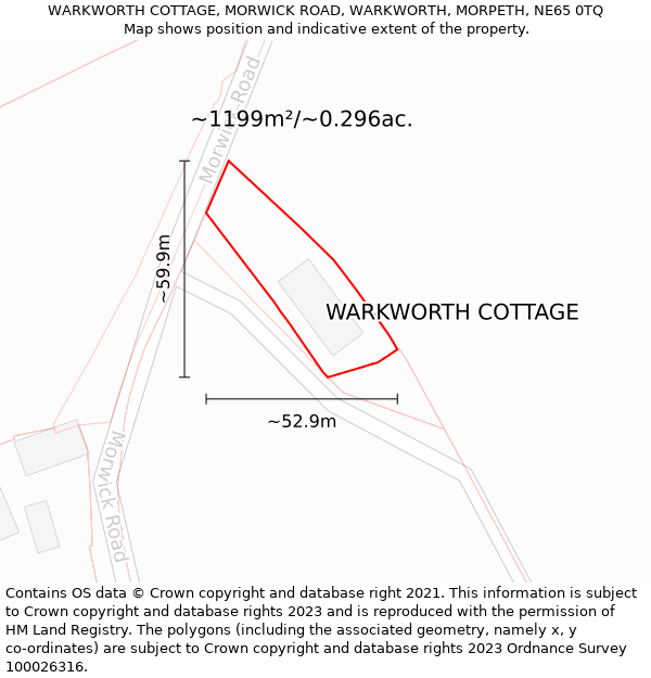 WARKWORTH COTTAGE, MORWICK ROAD, WARKWORTH, MORPETH, NE65 0TQ: Plot and title map