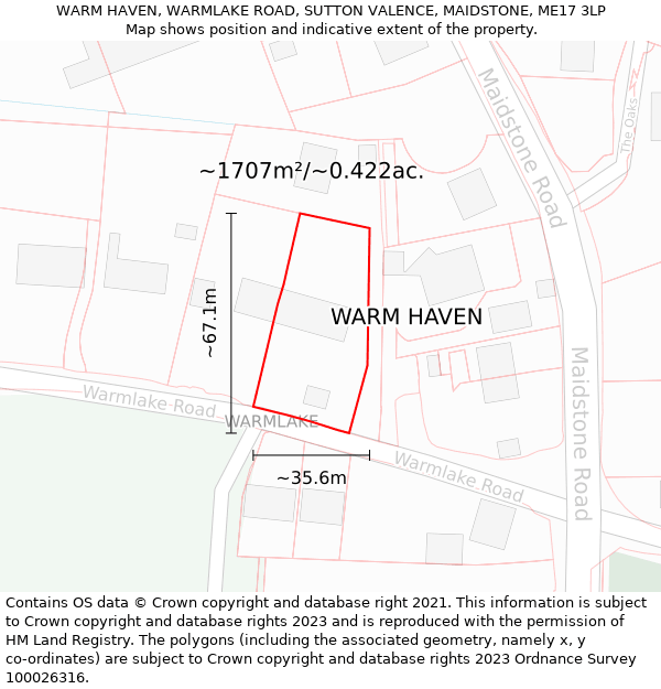 WARM HAVEN, WARMLAKE ROAD, SUTTON VALENCE, MAIDSTONE, ME17 3LP: Plot and title map