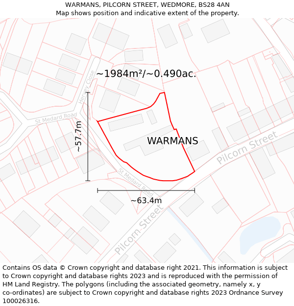 WARMANS, PILCORN STREET, WEDMORE, BS28 4AN: Plot and title map