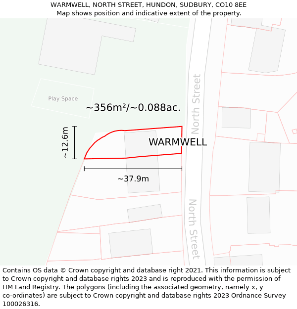 WARMWELL, NORTH STREET, HUNDON, SUDBURY, CO10 8EE: Plot and title map