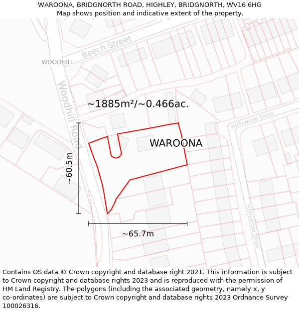 WAROONA, BRIDGNORTH ROAD, HIGHLEY, BRIDGNORTH, WV16 6HG: Plot and title map