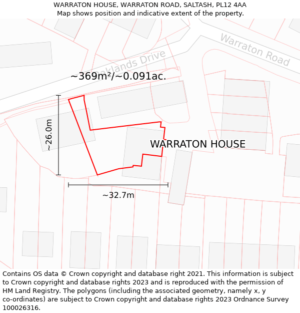 WARRATON HOUSE, WARRATON ROAD, SALTASH, PL12 4AA: Plot and title map