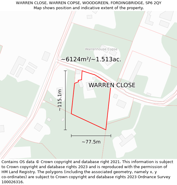 WARREN CLOSE, WARREN COPSE, WOODGREEN, FORDINGBRIDGE, SP6 2QY: Plot and title map