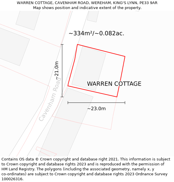 WARREN COTTAGE, CAVENHAM ROAD, WEREHAM, KING'S LYNN, PE33 9AR: Plot and title map