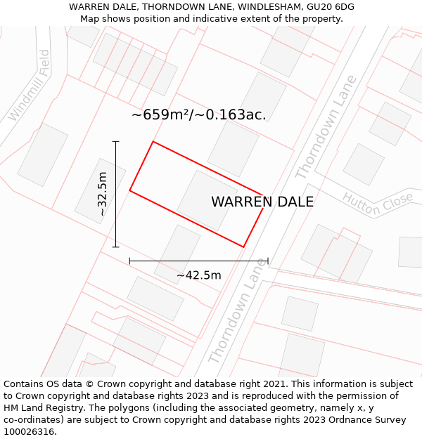 WARREN DALE, THORNDOWN LANE, WINDLESHAM, GU20 6DG: Plot and title map