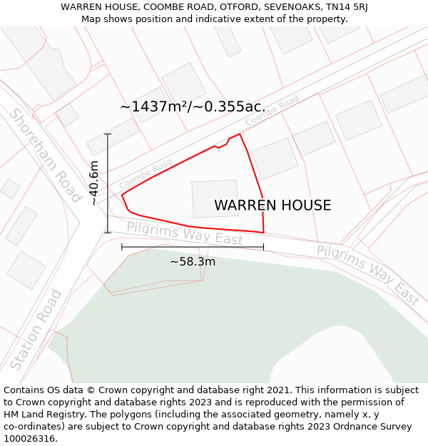 WARREN HOUSE, COOMBE ROAD, OTFORD, SEVENOAKS, TN14 5RJ: Plot and title map