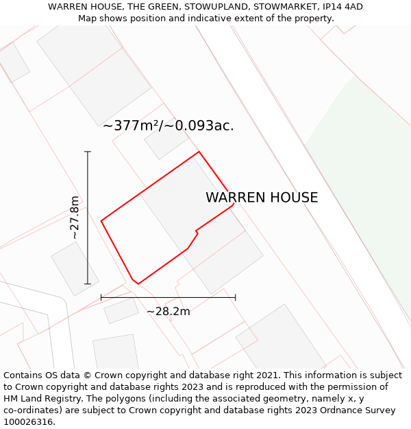 WARREN HOUSE, THE GREEN, STOWUPLAND, STOWMARKET, IP14 4AD: Plot and title map