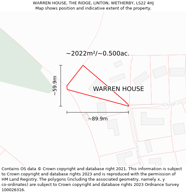 WARREN HOUSE, THE RIDGE, LINTON, WETHERBY, LS22 4HJ: Plot and title map