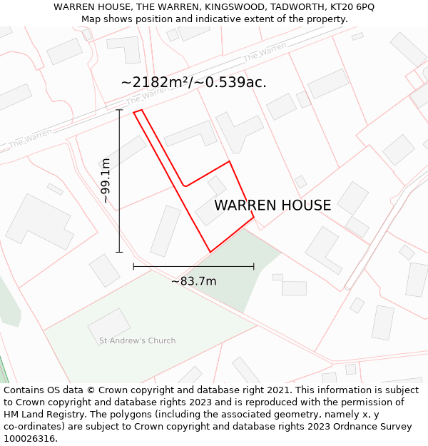 WARREN HOUSE, THE WARREN, KINGSWOOD, TADWORTH, KT20 6PQ: Plot and title map