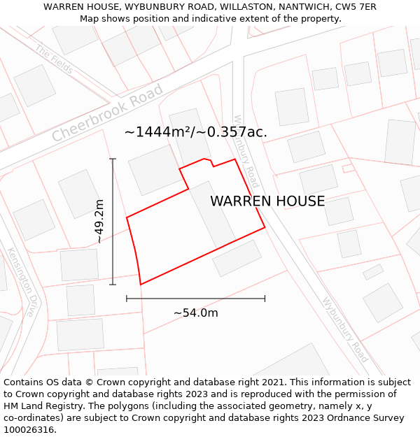 WARREN HOUSE, WYBUNBURY ROAD, WILLASTON, NANTWICH, CW5 7ER: Plot and title map