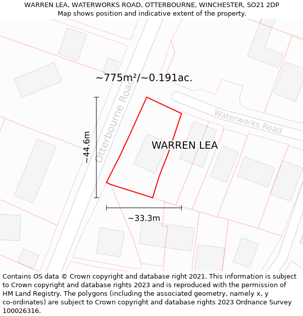 WARREN LEA, WATERWORKS ROAD, OTTERBOURNE, WINCHESTER, SO21 2DP: Plot and title map